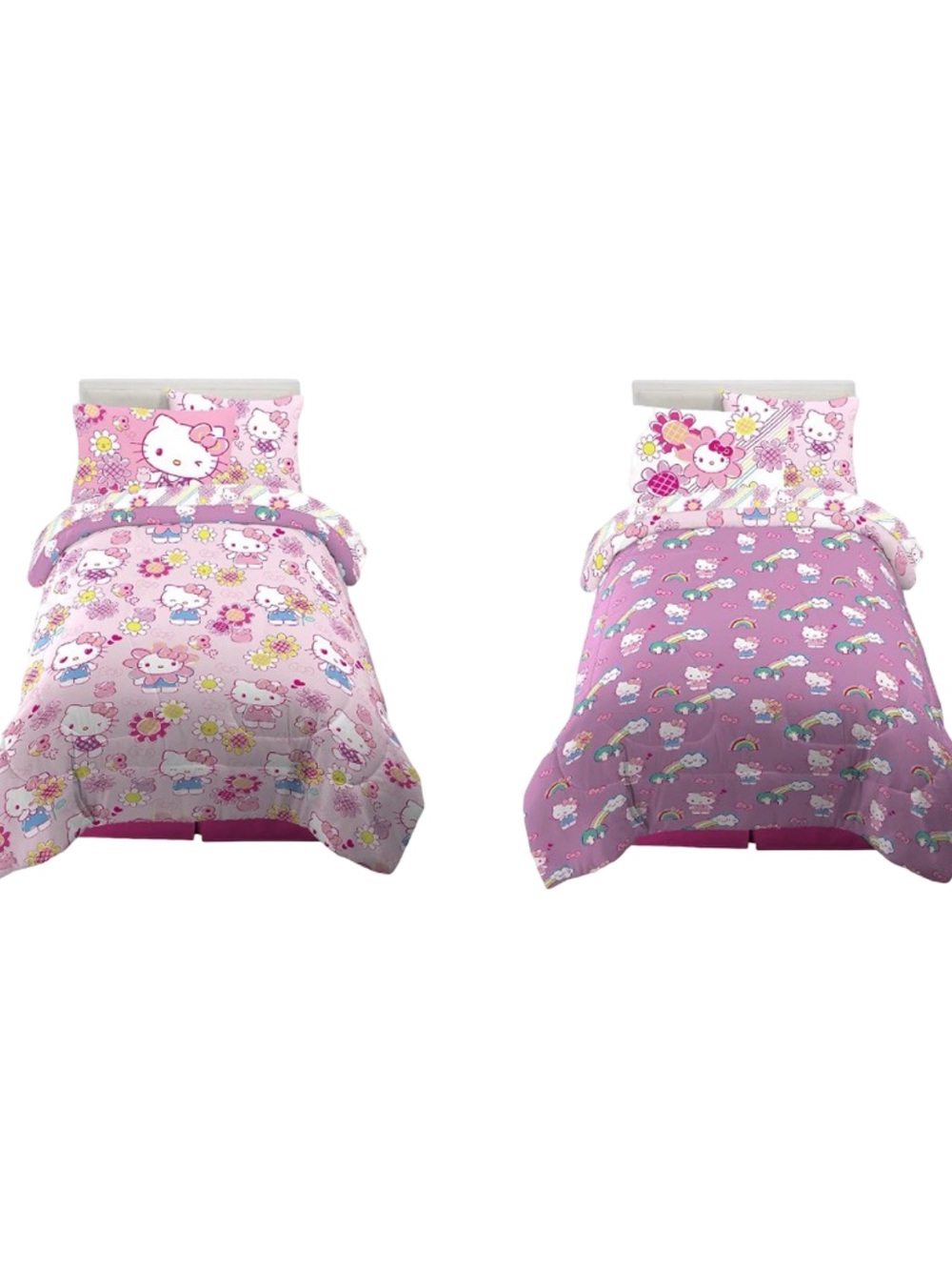 Hello Kitty Rainbow Garden Girls 5 Pc Pink Reversible Comforter Sheets Set Twin - Picture 7 of 11